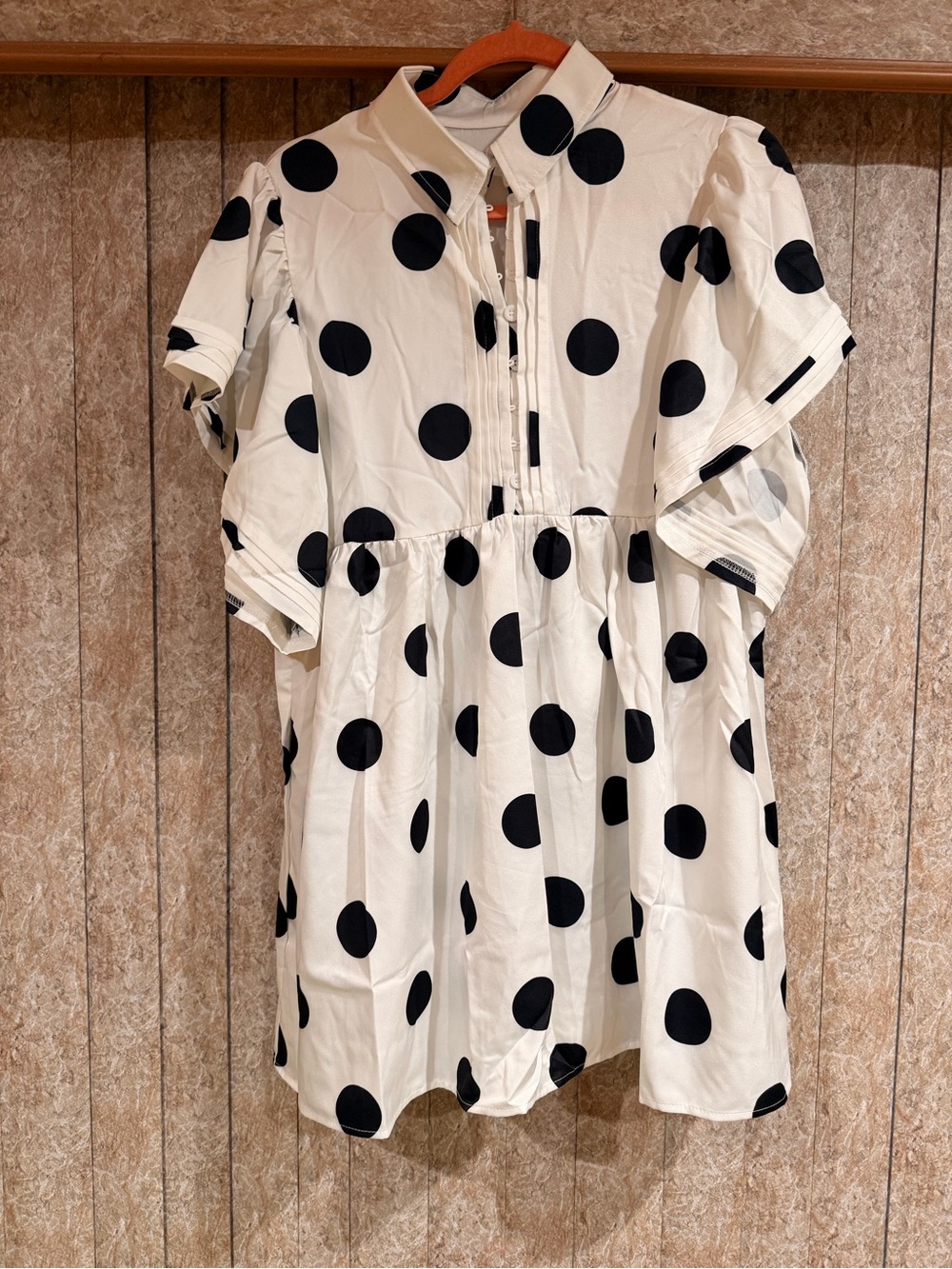 Polka Dot Button-Front White Mini Dress with Short Sleeves